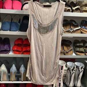 The Limited Beige Tank Top with Silver Accents